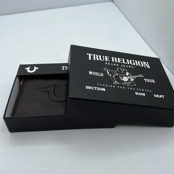 TRUE RELIGION MENS WALLET, ALL LEATHER, BROWN COLOR, WITH RFID PROTECTION - Picture 10 of 14